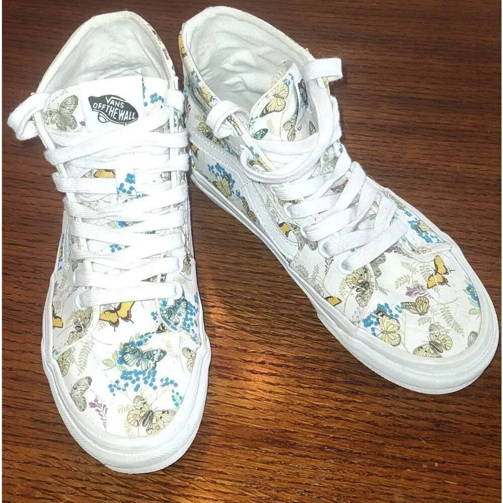 Vans Sk8-Hi Butterfly Checkerboard high-top sneakers white canvas blue yellow fl